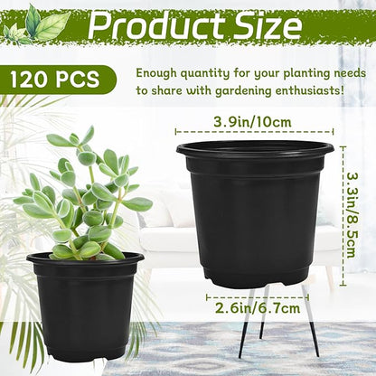 120 Packs Flexible Plastic Nursery Pots,4 Inch Thickened Soft Plastic Pots with Drainage Holes,Garden Seedling Pot for Succulents,Transplanting,Cuttings(Black)