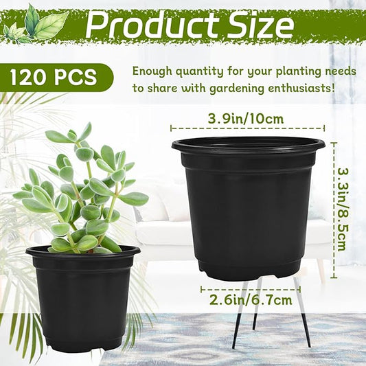 120 Packs Flexible Plastic Nursery Pots,4 Inch Thickened Soft Plastic Pots with Drainage Holes,Garden Seedling Pot for Succulents,Transplanting,Cuttings(Black)