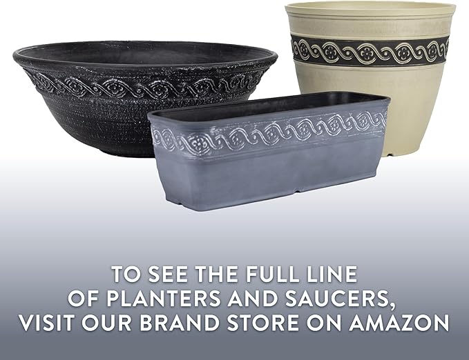 Classic Home and Garden Corinthian Resin Flower Pot Rectangle Planter, Concrete Grey, 18"
