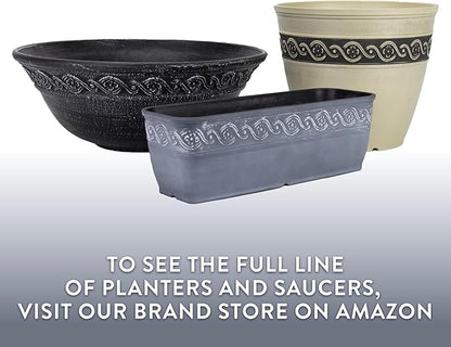 Classic Home and Garden Corinthian Resin Flower Pot Rectangle Planter, Concrete Grey, 18"
