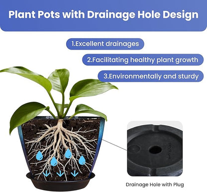 Plant Pots Pack of 4, 8 inch Plastic Flower Pots, Modern Glossy Finishing Planter for Indoor Outdoor Plants (Orange Glaze, 4 Pack)