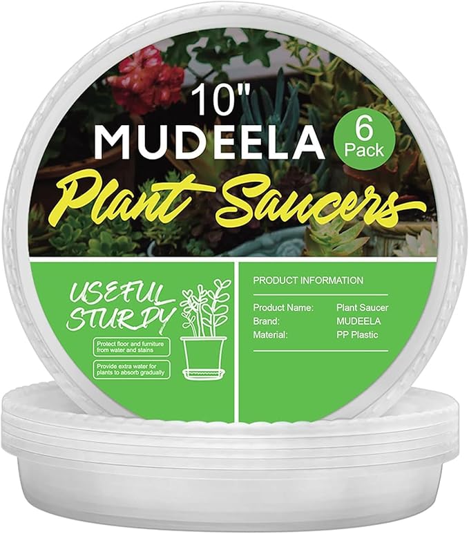 MUDEELA 6 Pack of 10 Inches Plant Saucers for Indoor, Durable Plastic Round Plant Tray Plant Dish Pant Plate to Catch Water for Flower and Plant Pot, Thicker, Stronger, Deeper, Clear