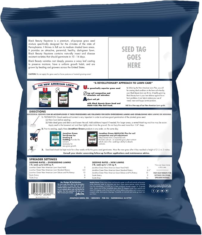 Jonathan Green (10360) Black Beauty Keystone PA Grass Seed (Made for Pennsylvania) - Cool Season Lawn Seed (3 lb)