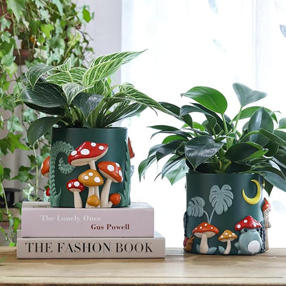 GUGUGO 8 Inch Colorful Mushrooms Planters Cute Unique Rainbow Planter with Drainage, Vintage Retro Flower Plant pots for Indoor Plants, Eclectic Succulent Gardening Pot for Boho Modern Home Décor (C)