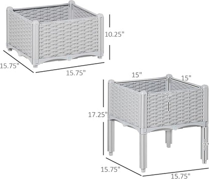 Outsunny 2 Piece Raised Garden Bed with Legs, Planter Box Raised Bed to Grow Flowers, Herbs & Vegetables, Gray