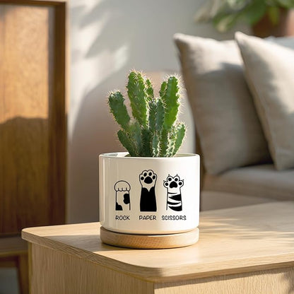 Funny Cat Ceramic Planter Pot, Cute Succulents Pots for Indoor Cat Lover Women Friends Coworker Sister Bestie Birthday, Office Desk Windowsill Decor (Plants Not Included)