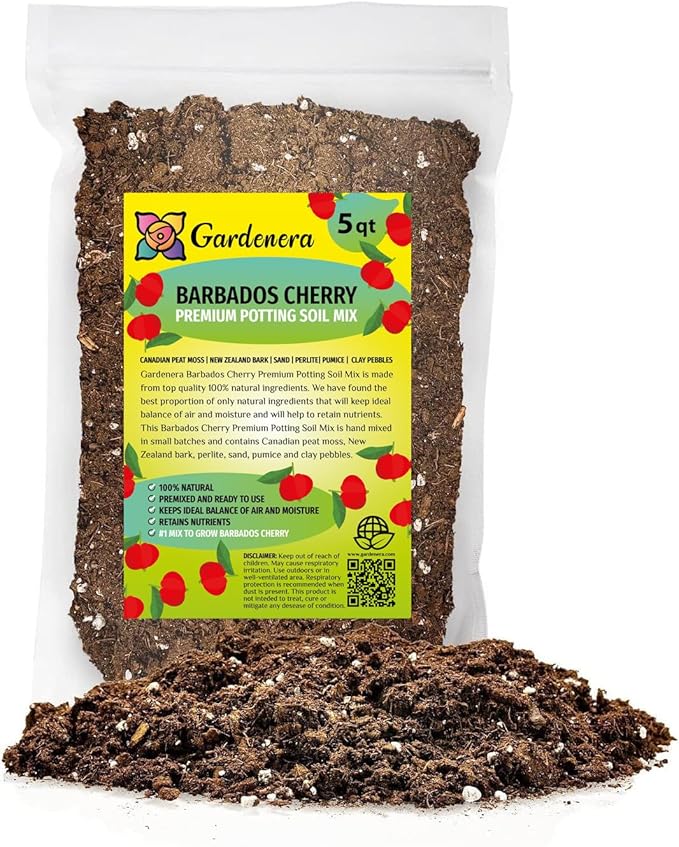 Organic Barbados Cherry Plant Soil Mix by Gardenera - Cultivate Fruity Excellence with Natural and Nutrient-Rich Formula - 5 Quart