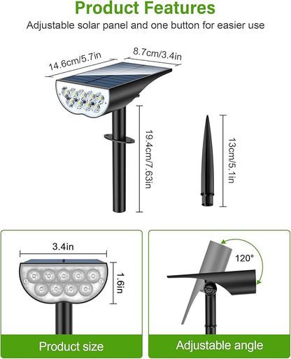 Solar Spot Lights Outdoor, Solar Lights Outdoor Waterproof IP65, 3 Brightness Modes Dusk to Dawn Landscape Spotlights for Yard Garden Pathway Tree Decoration, Warm White, 1 Pack