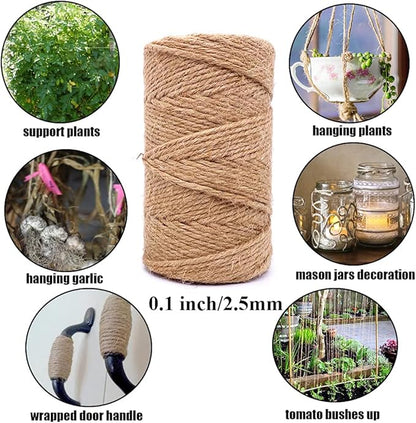Jute Twine 328 Feet 2.5mm 4Ply Heavy Duty Brown Jute Rope String for Home Gardening Plant Picture Hanger Industrial Packing Mason Jars Wedding Decorations Crafts