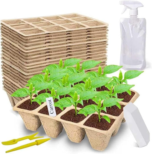 240 Cells Seed Starter Tray, 20 Pack Biodegradable Peat Pots with 200 Labels, Plant Starter Kit for Seedlings