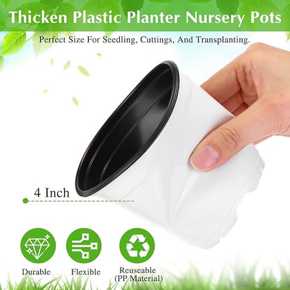 Havawish 150 Pcs 4 Inch Plastic Nursery Pots Seedling Starting Pots with Drainage Holes Thicken Flower Planters Seed Starting Indoor Outdoor for Seedling Cutting Transplanting (White)
