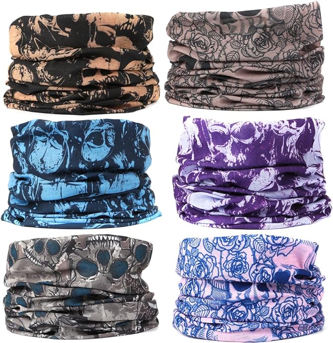 6-Pack Balaclava Face Mask for Men & Women - UV Protection Neck Gaiter, Multi-Use Cycling Mask & Breathable Headband