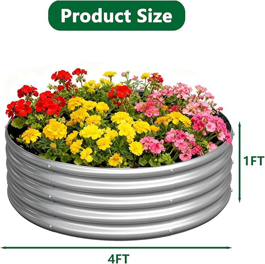 zizin 2 Pack Galvanized Raised Garden Bed Metal Round Raised Garden Beds Outdoor Planter Box for Vegetables (4FT, Silver)
