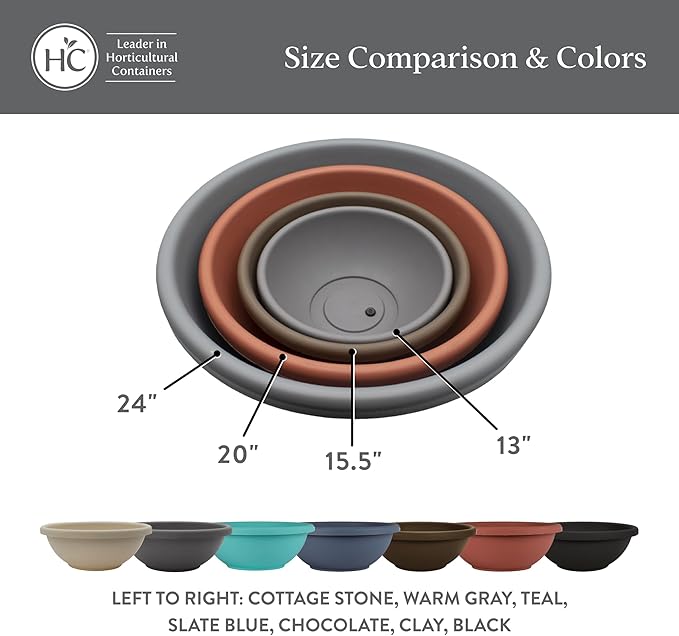 The HC Companies 15.5 Inch Garden Bowl Planter - Shallow Plant Pot with Drainage Plug for Indoor Outdoor Flowers, Herbs, Chocolate