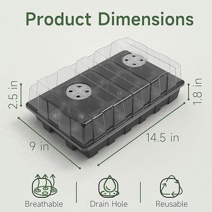 Gardzen 5-Pack Seed Starter Kits, Reusable Plant Germination Trays with Total 75-Cell, Seed Starter Tray with Humidity Vented Domes and Bases for Starting Vegetable Flower Herb Seeds 15" x 9"