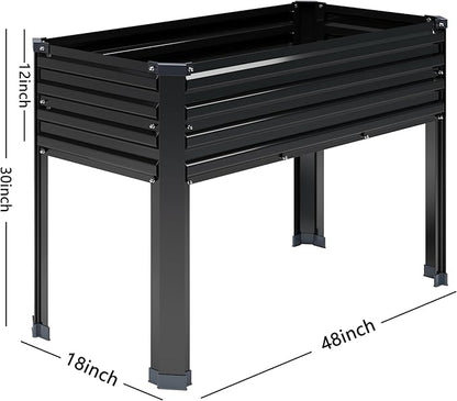 2PCS Galvanized Raised Garden Bed with Legs,2PCS 48×18×30in Elevated Planter Box for Backyard,Garden, Patio, Balcony, 300lb Capacity,Planters for Outdoor Plants,Black