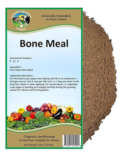 Bone Meal Fertilizer 4 Pounds for Organic Gardening and Soil Enrichment - Premium Natural Plant Nutrient for Strong Root Development and Enhanced Growth - Lancaster Agriculture Products