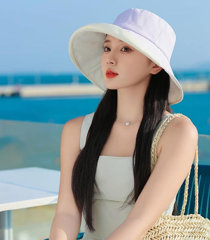 Wide Brim Women Sun Hat Summer Beach Bucket Fishing Hats Metal Wired Edge Packable UV Protection for Hiking Garden Travel