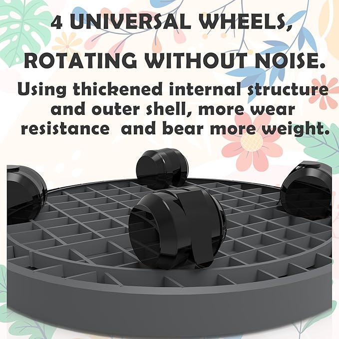 WanderingDonkey 12.6 Inch Heavy Duty Plant Caddy with Wheels,Rolling Plant Stand Pot Trolley,Wheeled Planter Saucer Tray,Potted Flower Mover Dolly with Casters Round Coaster for Indoor outdoor,Gray