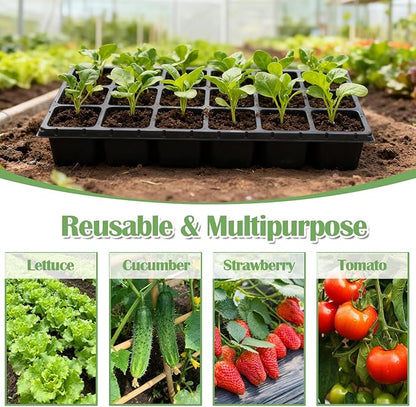 10 Pack 3 Inch Square Pots 2.9" Deep 18 Big Cell Seedling Trays with 10 Pack Water Collection Nursery 1020 Trays No Holes for Seeds Starting and Transplanting (20"x10",10 Sets)