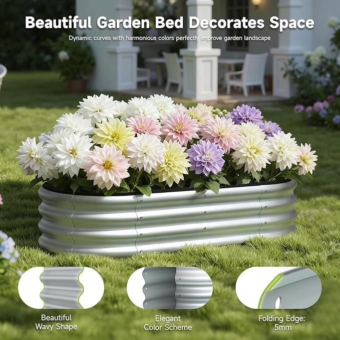 4x2x1 FT Raised Garden Bed Kit, Metal Planter Box Outdoor, Planters for Outdoor Plants, Flower, Vegetables, Herbs (Silver,2PCS)