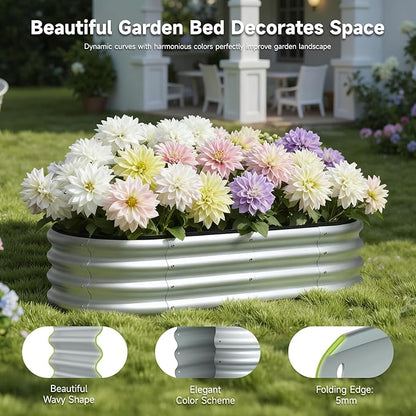 4x2x1 FT Raised Garden Bed Kit, Metal Planter Box Outdoor, Planters for Outdoor Plants, Flower, Vegetables, Herbs (Silver,2PCS)
