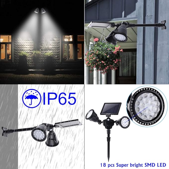 Solar Outdoor Spotlights, 1400-Lumens Bright 36 LED Motion Sensor Spot Lights Waterproof Double Head Security Light Wall Lights Landscape Light for Patio Deck Yard Garden Driveway Lighting