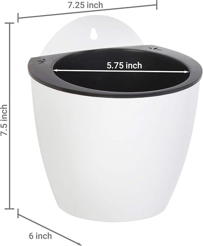 MyGift 7.5 Inch Wall Planters for Indoor Plants, White Plastic Hanging Self Watering Plant Pots, Flower Cactus Herbs Plant Container Wall Planter Set of 4