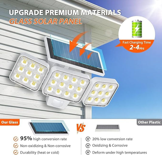 WdtPro Solar Lights Outdoor Motion Sensor, 3500LM Bright Solar Flood Lights Outdoor, Adjustable & Upgrade Glass Panel, Wireless LED Solar Powered Security Spot Lights Waterproof for Yard-1Pack, White