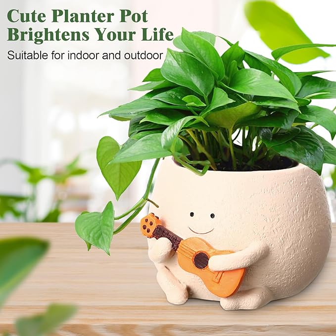 4 Pack Smile Face Planter Pot Small Hanging Swinging Planter Cute Holder for Indoor Outdoor Plants Funny Swing Gifts for Mother's Day Birthday Christmas