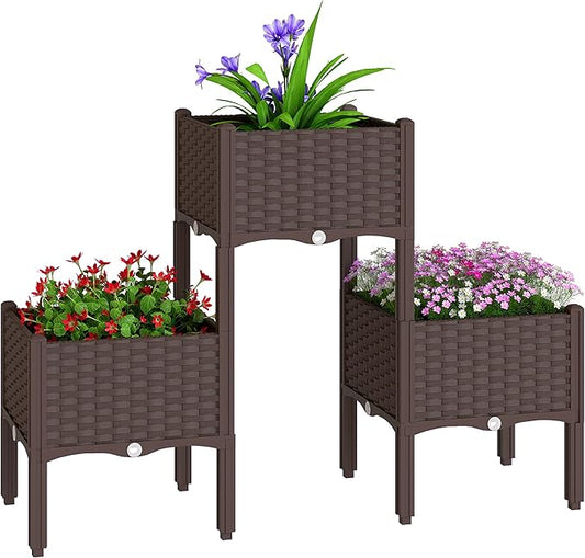 Outsunny Plastic Raised Garden Bed with Legs, Self Watering Elevated Planter Boxes with Drainage Holes and Plugs, Easy Assembly Outdoor Planter Box for Patio Yard Balcony, Vegetables, Flowers, Herbs