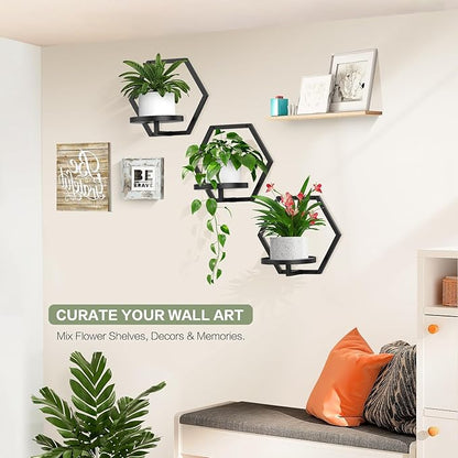 3 Packs Wall Planters for Indoor Plants, JOPBENG 7.9inch Metal Wall Plant Holder Hanger Wall Decor, Wall-Mounted Hanging Planters Window Plant Shelves Outdoor(Black)
