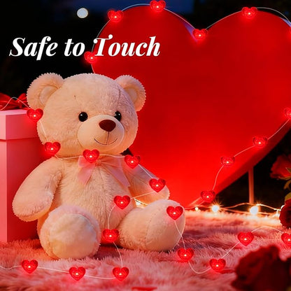AIKEI 4 Pack Valentines LED Fairy Lights Battery Operated, Red Heart String Lights Waterproof 7 Feet 20 Led Firefly Starry Lighting for Wedding Party Bedroom Table Valentine's Day Decoration