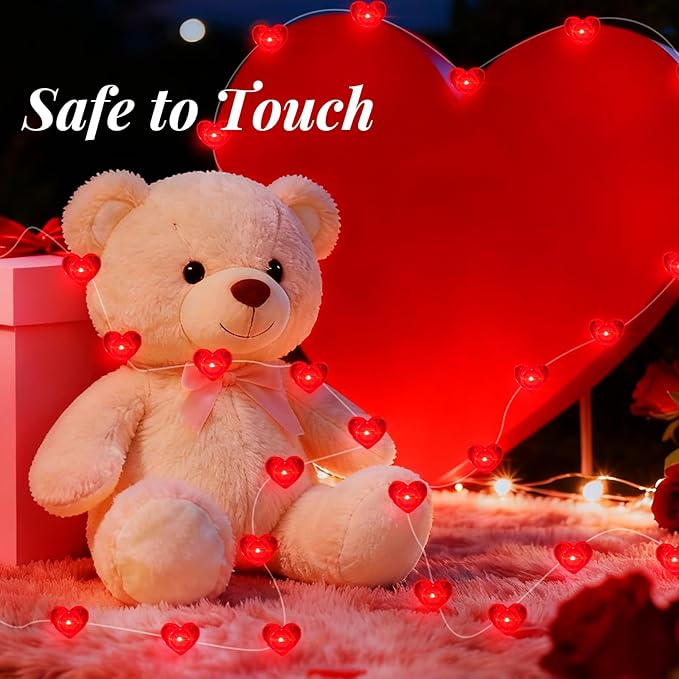 AIKEI 2 Pack Valentines LED Fairy Lights Battery Operated, Red Heart String Lights Waterproof 7 Feet 20 Led Firefly Starry Lighting for Wedding Party Bedroom Table Valentine's Day Decoration
