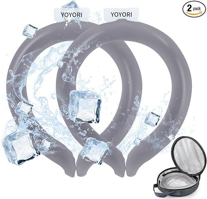 2PCS Neck Cooling Tube with Cold Insulated Bag,Reusable Ice Neck Ring Wearable Body Cooling Products for Summer Heat (Gray*2)