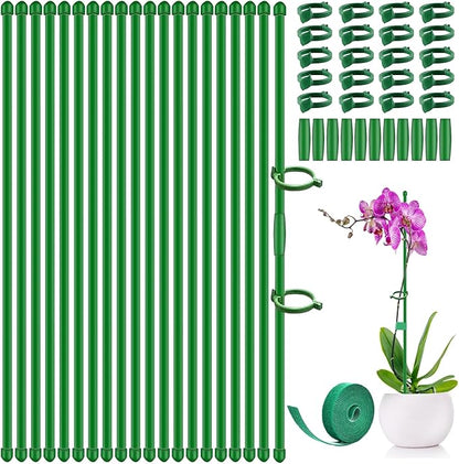 20Pcs Plant Stakes 17inch, Toylin Adjustable Length Plant Support Stake Green Orchid Stick with Clips for Indoor Outdoor,Garden Pole for Potted Orchid Tomato Vegetables