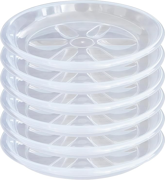 6 Pack of Plant Saucer 8 inch, Heavy Duty Clear Plastic Plant Saucers, Round Plant Drip Trays for Indoors Outdoor, Plant Water Tray for Planters
