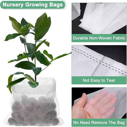 100-Pack Nursery Growing Bags, 4.3" x 4.3" Non-Woven Plant Nursery Bags, Fabric Seeding Pots Pouch for Seed Starting/Soil Transplant/Home Garden Supply [White]