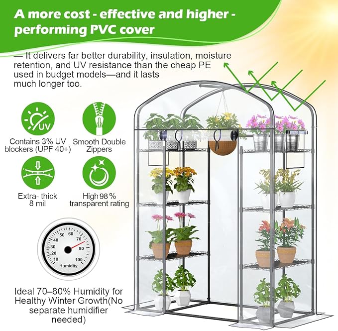 Abimars Walk-in Greenhouse with Height-Adjustable Shelves, Heavy Duty Green House for Outdoors/Indoors, 98% Light-Passing PVC Cover, 82"x57"x29", Black