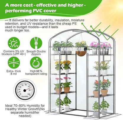 Abimars Walk-in Greenhouse with Height-Adjustable Shelves, Heavy Duty Green House for Outdoors/Indoors, 98% Light-Passing PVC Cover, 82"x57"x29", Black