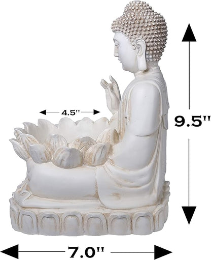 Buddha Planter – 9.5" Tall Polyresin - Zen Plant Pot Holder for Succulent, Flower, Cactus - Garden Lotus Statue Indoor or Outdoor Decor