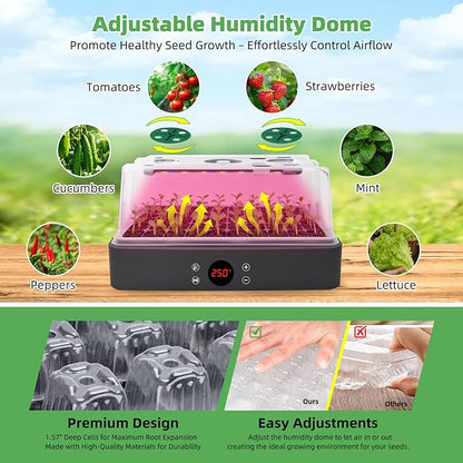 40-Cell Self-Watering Seed Starter Tray with Grow Light, 1-24H Timer, Humidity Dome, Soil pH Meter, Gloves, Seedling Tools, Indoor Kit for Plant Germination, Herbs, Vegetables, Flowers