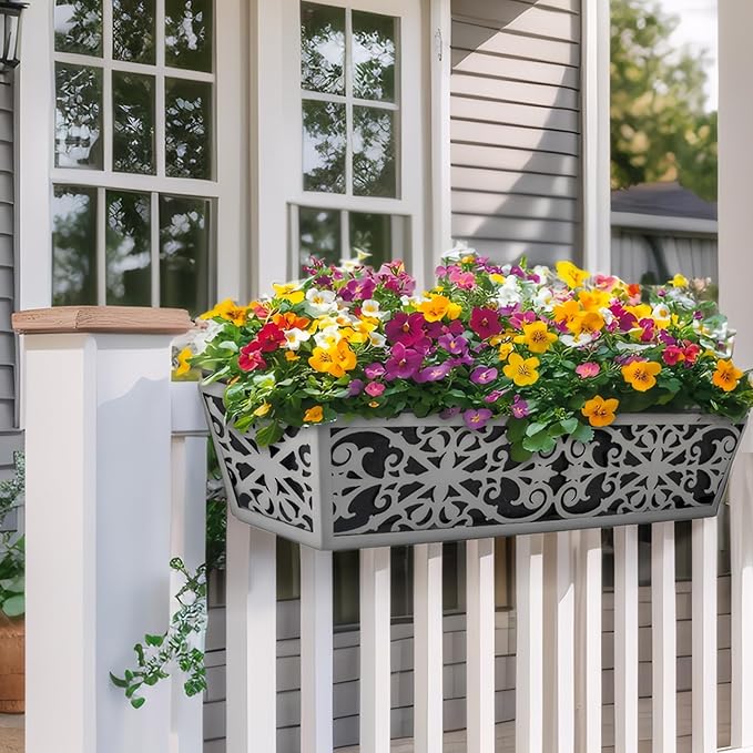 2 Pack 30 Inch Window Boxes Planter for Outdoor Plants Deck Railing Planters Box with Adjustable Brackets for Porch Fence Balcony Hanging Flower Baskets with Non-Woven Fabric Liner for Garden Décor