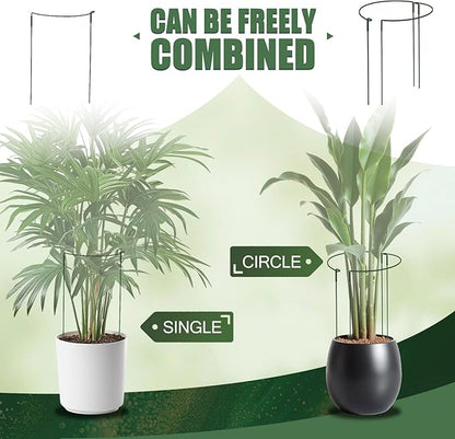 Detachable Plant Support Stakes 6 Pack, Half Round Garden Stake, Plant Stakes Cage Metal Ring Border for Indoor & Outdoor Plants, Peony, Tomato, Hydrangea(10" W x 16"-31" H)