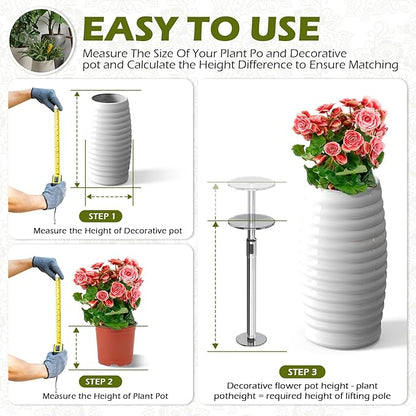 Adjustable Plant Risers for Inside Pot, Planter Insert for Large Container, 19.5-32'' Rise Filler Riser of Tall Flower Bed, Metal Lift Insert for Tall Taper (6 “8“10” Base or Top)