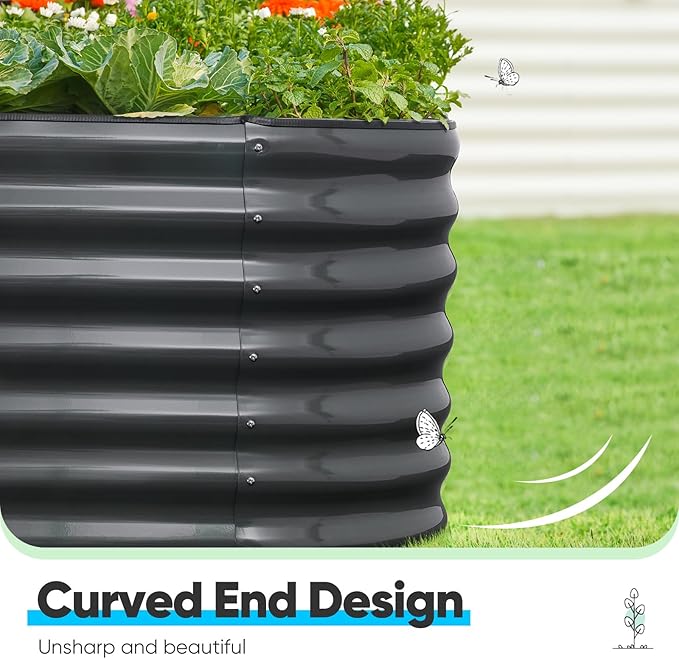 Quictent Galvanized Raised Garden Bed Kit, 6x3x2 ft Oval Metal Planter Box Tall for Vegetables Outdoor Backyard, Strengthened by Crossbar, Dark Gray