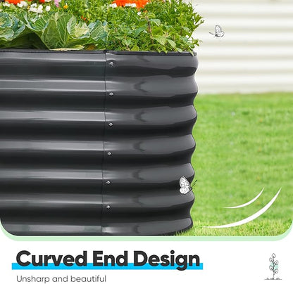 Quictent Galvanized Raised Garden Bed Kit, 6x3x2 ft Oval Metal Planter Box Tall for Vegetables Outdoor Backyard, Strengthened by Crossbar, Dark Gray