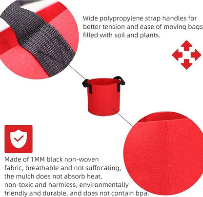 Grow Bags,Growing Pot Bags Garden Grow Bag Indoor Outdoor Fabric Aeration Plant Pot Container Flower Vegetable Pouch (Red,1 Gallon)