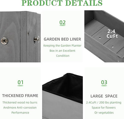 Raised Garden Bed with Legs (31x16x31''), Solid Wood Elevated Planter Box for Outdoor