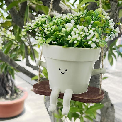 Swing Smily Face Planter Pot - Indoor Outdoor Flower Head Hanging Planters, Swinging Smiley Plant Pots with Drainage Hole,for Succulent/String of Pearls Plant Live Pot Gift Ideas for Mother, Christmas